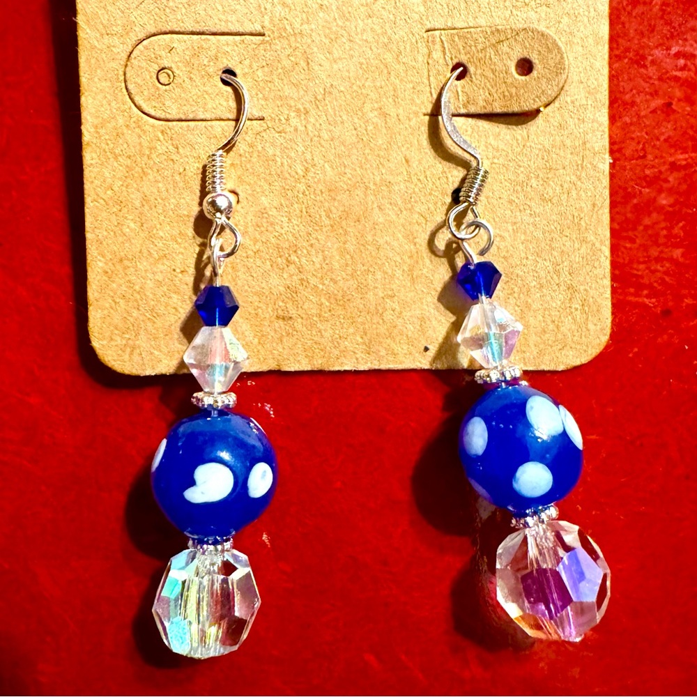 Artisan Royal Blue & White Lampwork Glass & AB Crystal